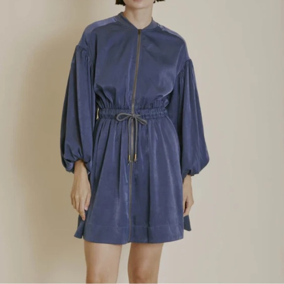 AUREUM Blue Tie Waist Puff Balloon Sleeve Dress - Picture 1 of 8